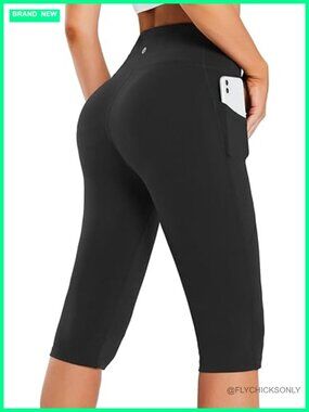 High Waist Capri Leggings with Pockets Yoga Workout Pants